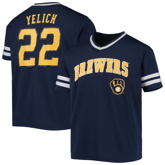 Youth Christian Yelich Navy Milwaukee Brewers Player Logo Jersey