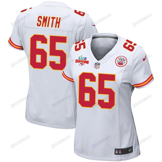 Trey Smith 65 Kansas City Chiefs Super Bowl LVII Champions 3 Stars Women Game Jersey - White