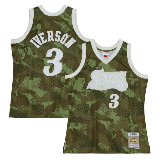 Allen Iverson Philadelphia 76ers Mitchell & Ness Hardwood Classics 1997/98 Ghost Green Swingman Jersey - Camo